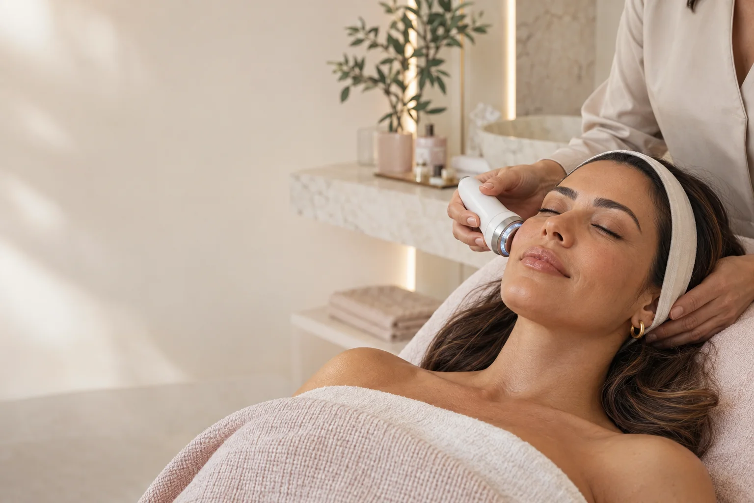 Sessão de cuidado facial em ambiente acolhedor